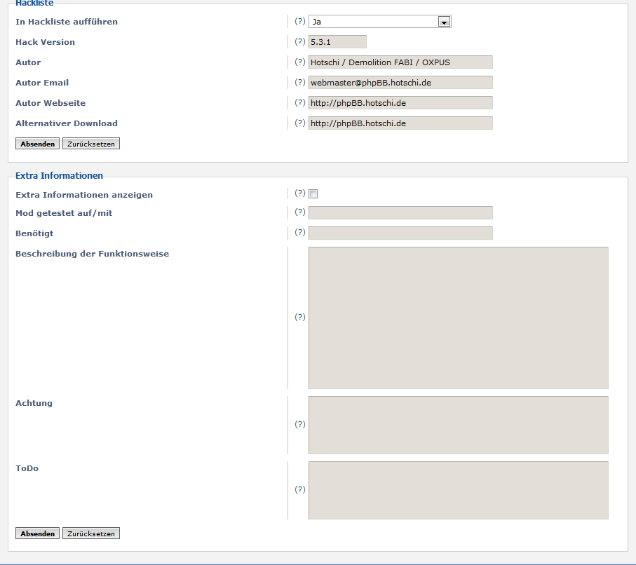 Bearbeitung einer Datei - Teil für Hackliste und zusätzliche Informationen