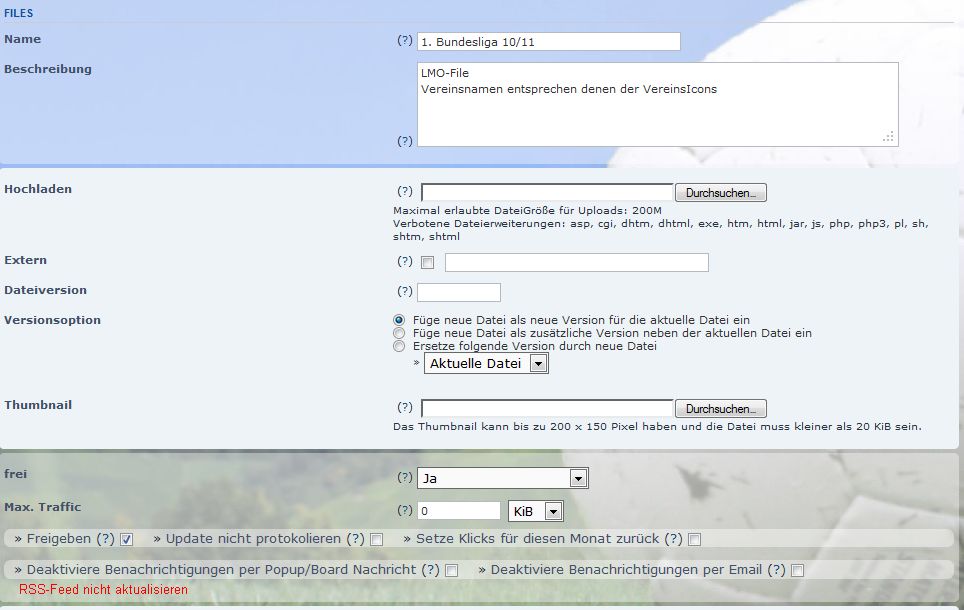 möglichkeit update nicht in rss-feed zu aktualisieren
