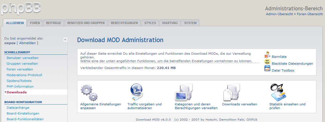 Einstiegsseite dem MODs im ACP